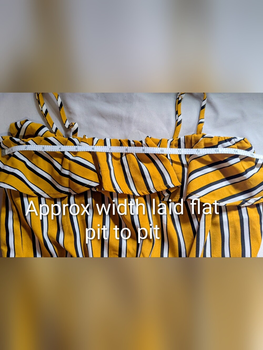 Size Small Bluenotes EUC Yellow White Striped Wide Leg Ruffle Jumpsuit Romper - Picture 6 of 14